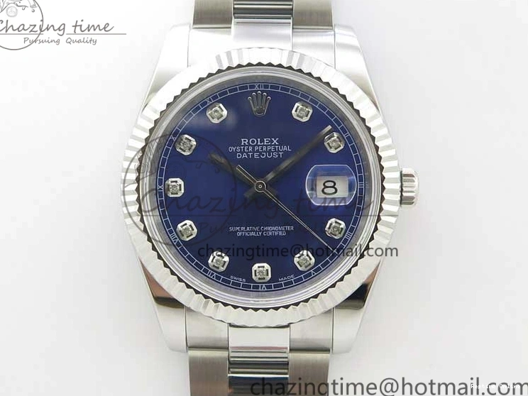 0406 Sporty DateJust 126334 SS Noob 1:1 904L Best Edition Blue Dial Diamond on Oyster Bracelet A 3164